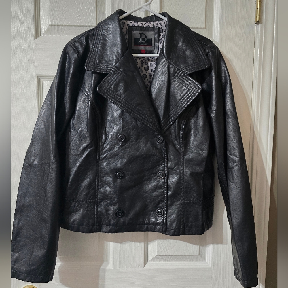 Y2K Dollhouse Faux Leather Peacoat, Boxy Fit, Wide Collar, Black, Size XL, EUC!